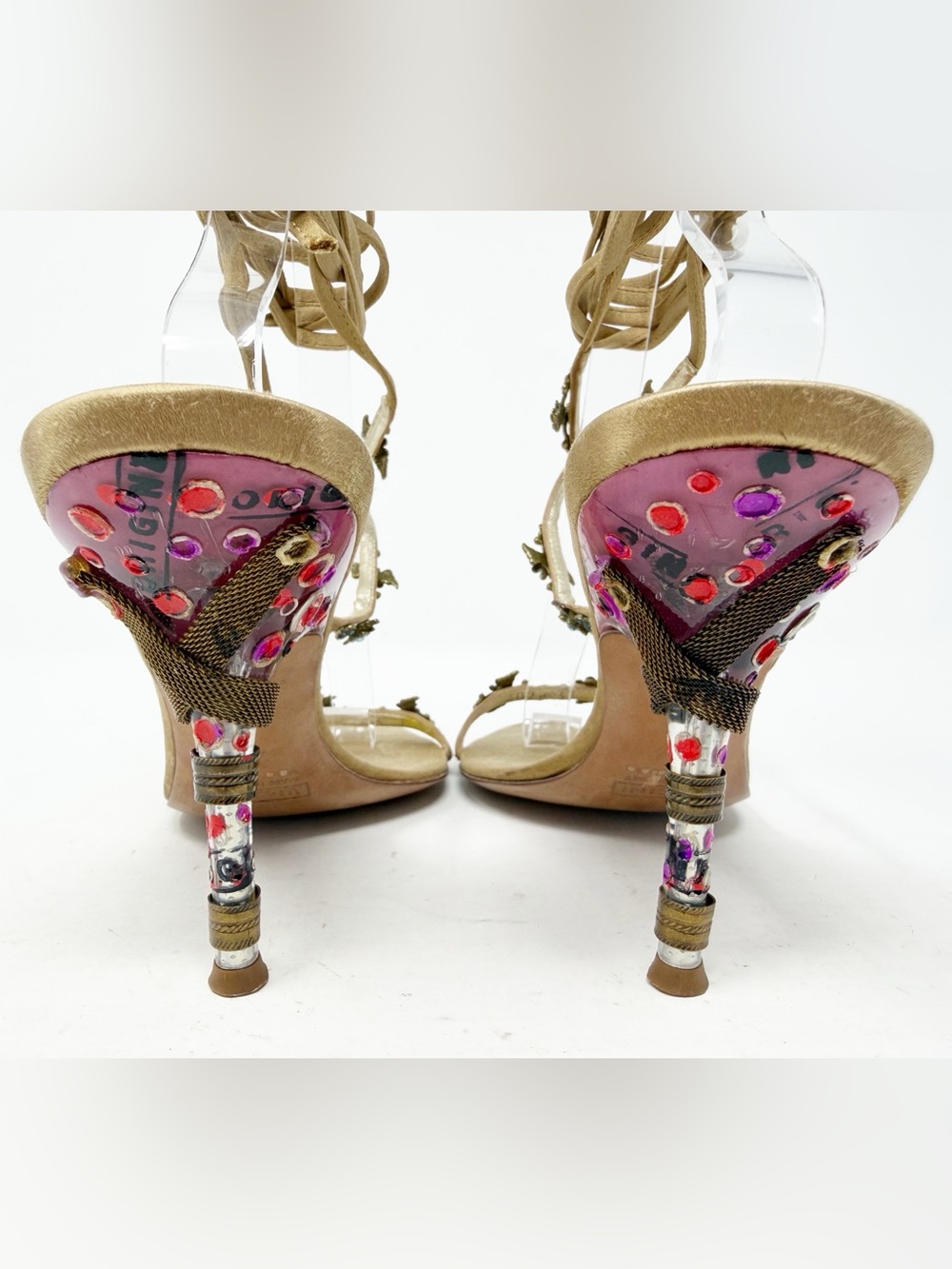 Giuseppe Zanotti Satin Floral Embellished Wrap Sandal Heels Womens Size 7.5 - Picture 5 of 11